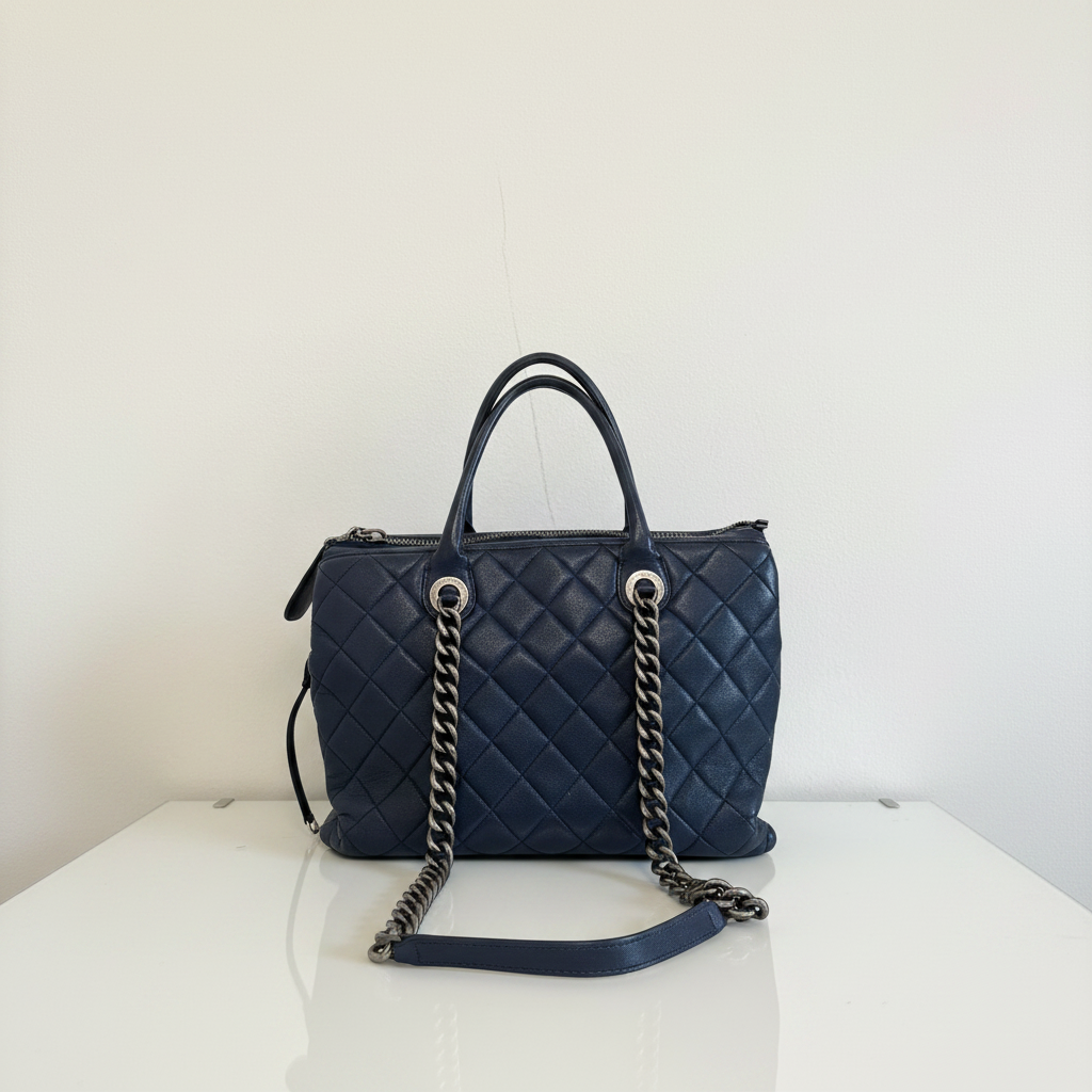 Chanel 31 RUE Cambon Navy Goatskin with Ruthenium Chain Straps Handbag
