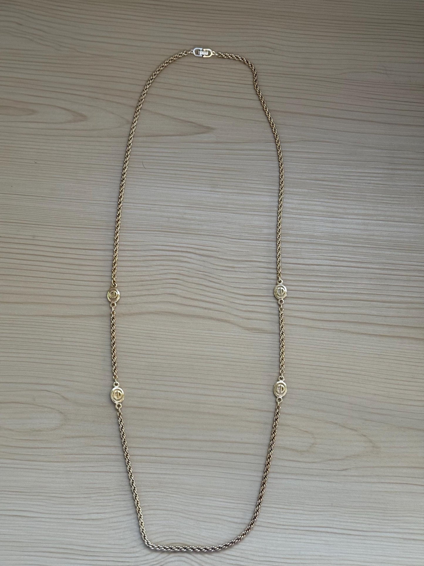 Vintage Christian Dior Gold CD Logo Rope Necklace