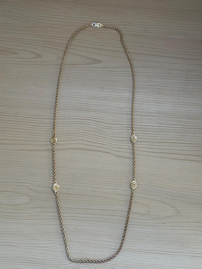 Vintage Christian Dior Gold CD Logo Rope Necklace