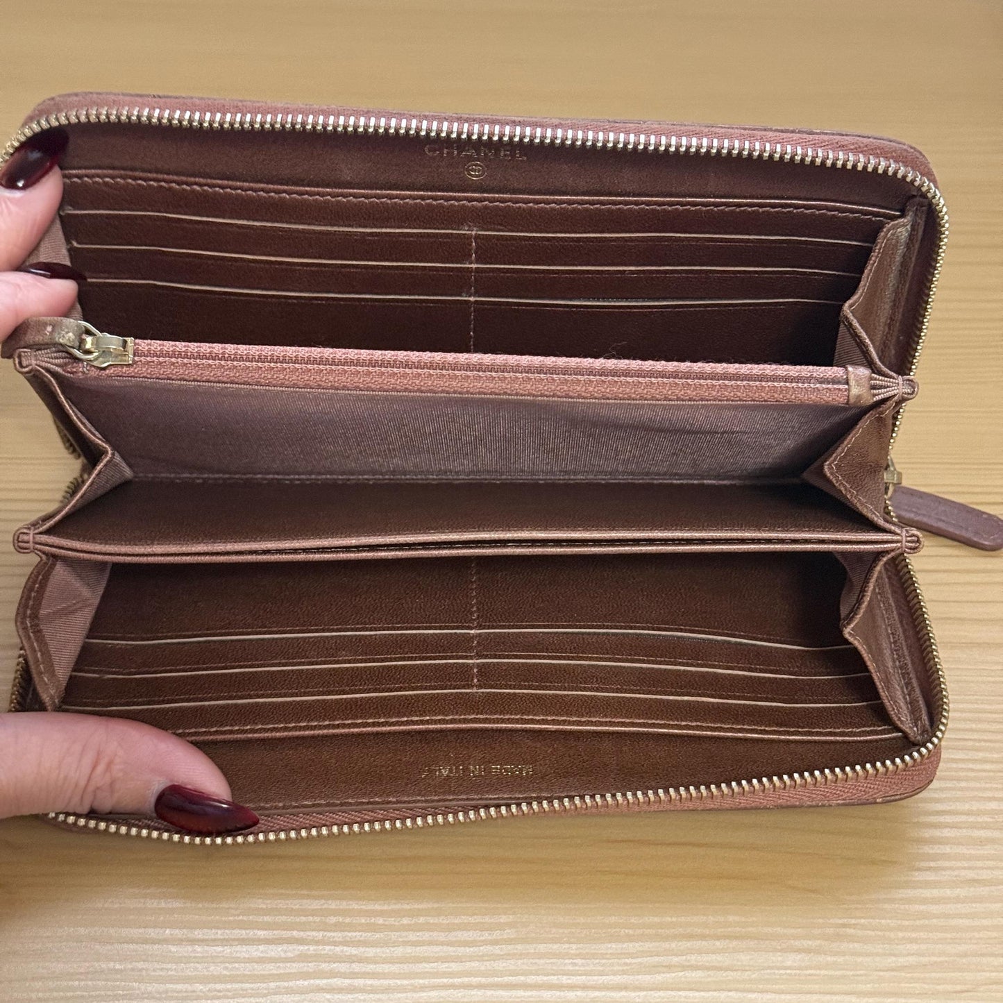 Chanel Quilt Stitch Brown Matelassé Zip-Around