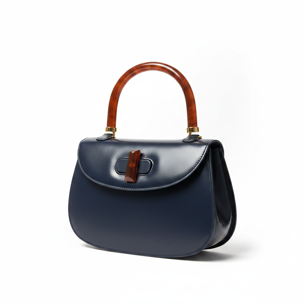 Gucci Vintage Black 1947 Bamboo Top Handle
