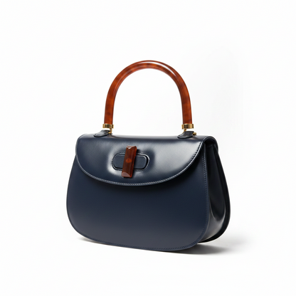 Gucci Vintage Black 1947 Bamboo Top Handle