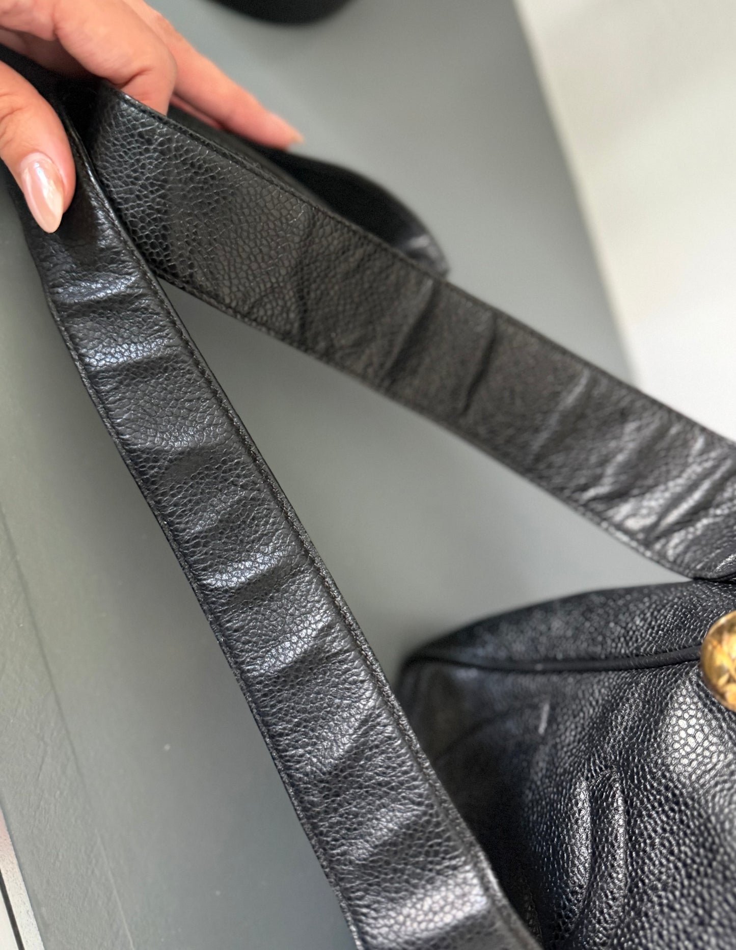 CHANEL Black Triple CC caviar Leather Crossbody with Gold Charm