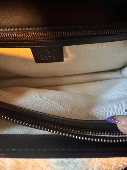 Gucci Black Smooth Leather GG Marmont Heart Shoulder Bag