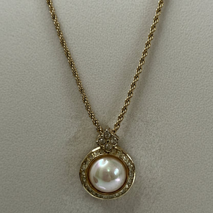 Christian Dior Vintage Round Faux Peal Pendant with Rhinestones