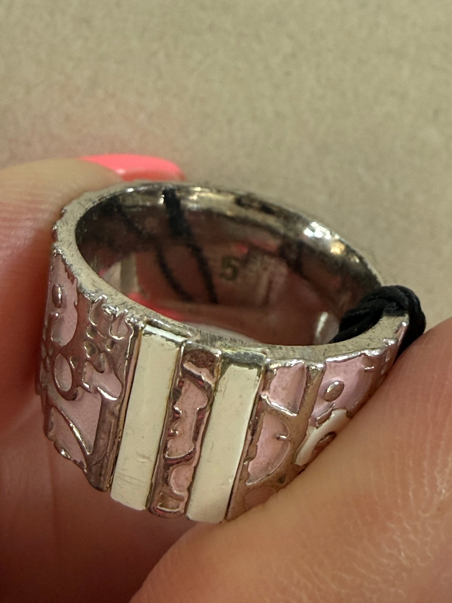 Christian Dior Pink Enamel Oblique Trotter Ring