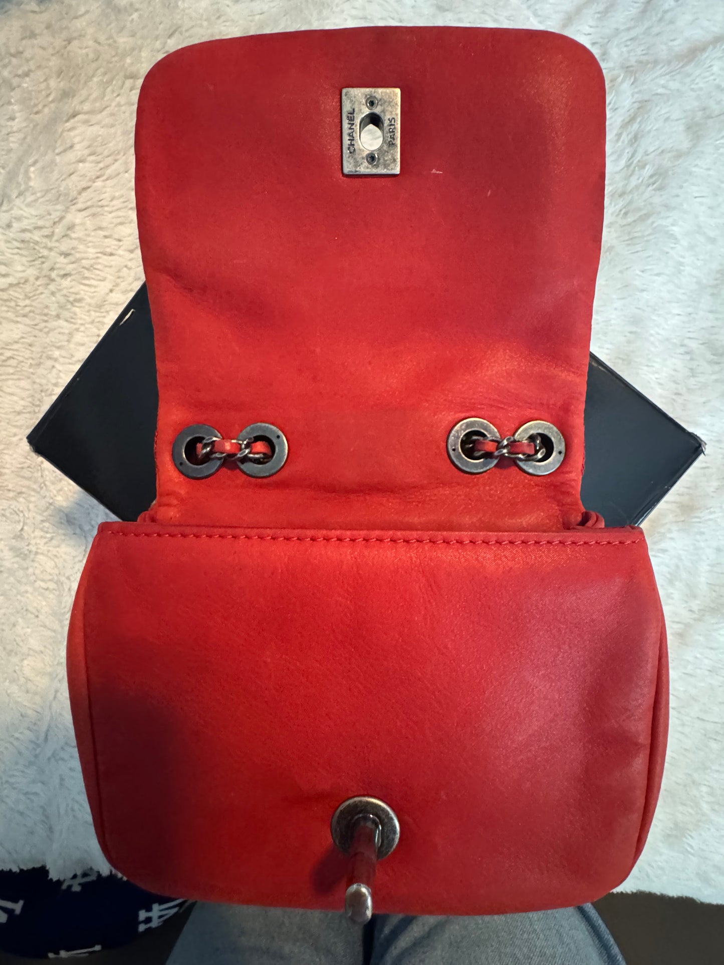 Chanel Red Diamond Stitch Calfskin Flap