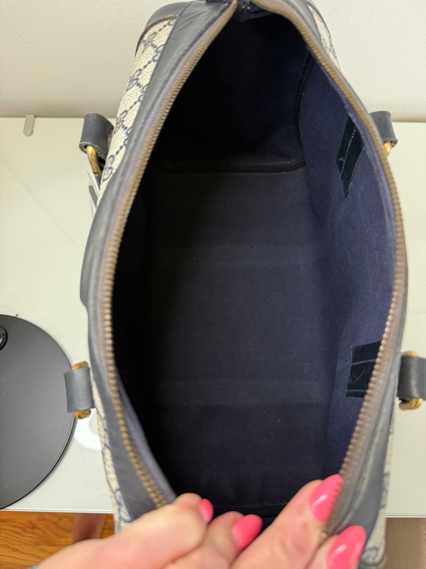 Gucci Vintage GG Navy Supreme Boston Bag