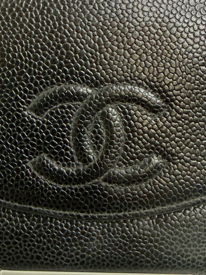 Chanel Black CC Compact Caviar Leather Wallet