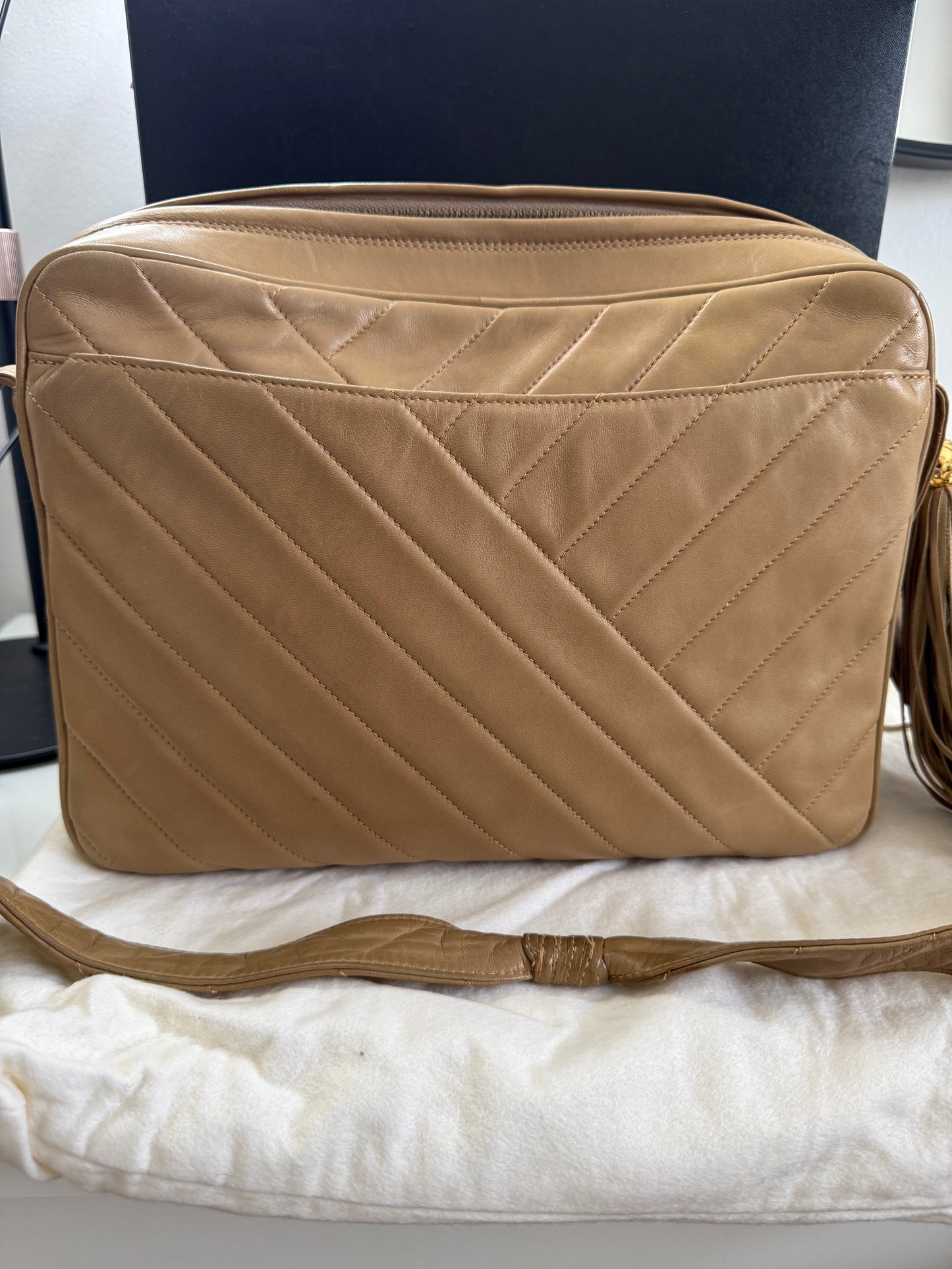 Chanel Vintage Beige Large Lambskin Camera Bag