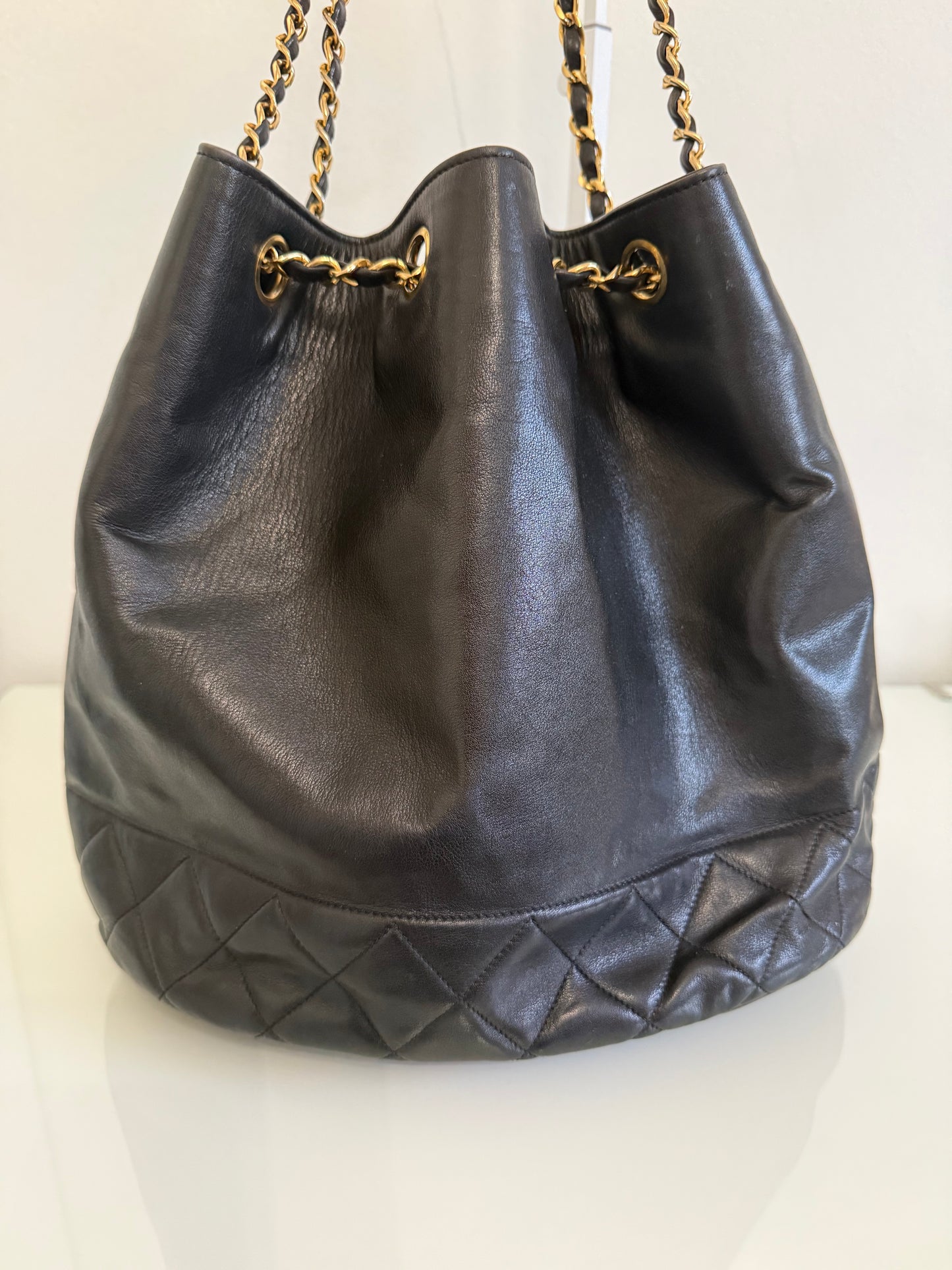 Chanel Vintage Black Lambskin Bucket Bag