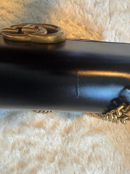 Gucci Black Smooth Leather GG Marmont Heart Shoulder Bag