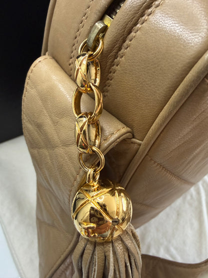 Chanel Vintage Beige Large Lambskin Camera Bag