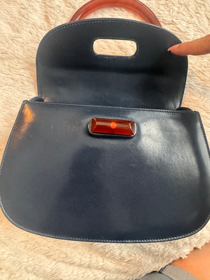 Gucci Vintage Black 1947 Bamboo Top Handle