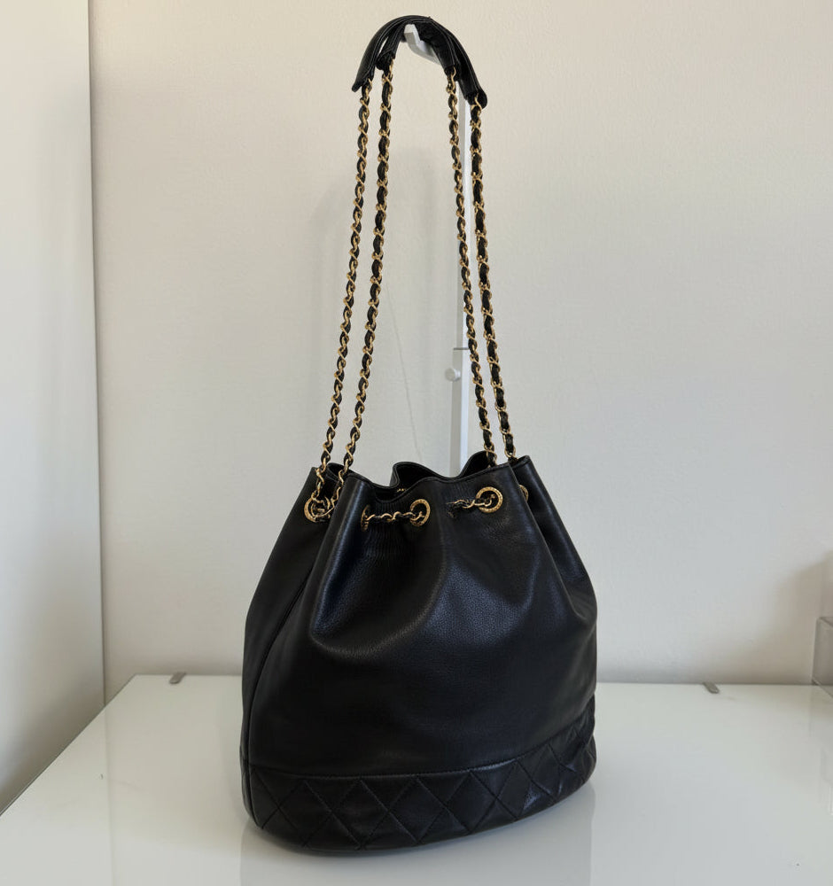 Chanel Vintage Black Lambskin Bucket Bag