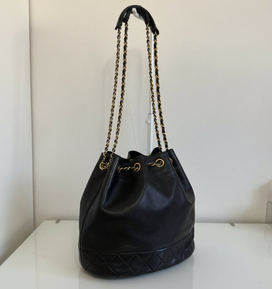 Chanel Vintage Black Lambskin Bucket Bag
