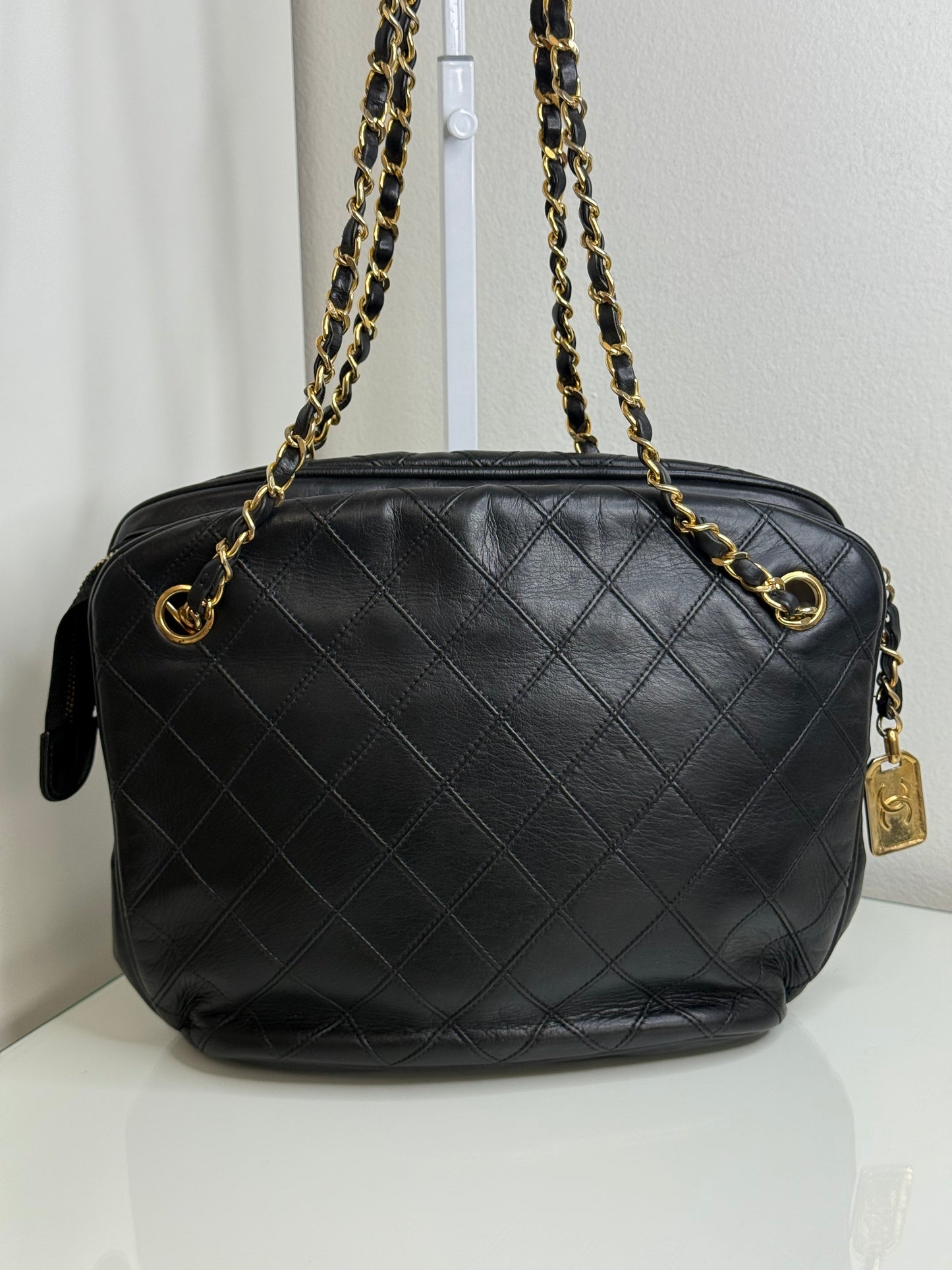 Chanel Vintage Black Quilted Lambskin Shoulder Bag