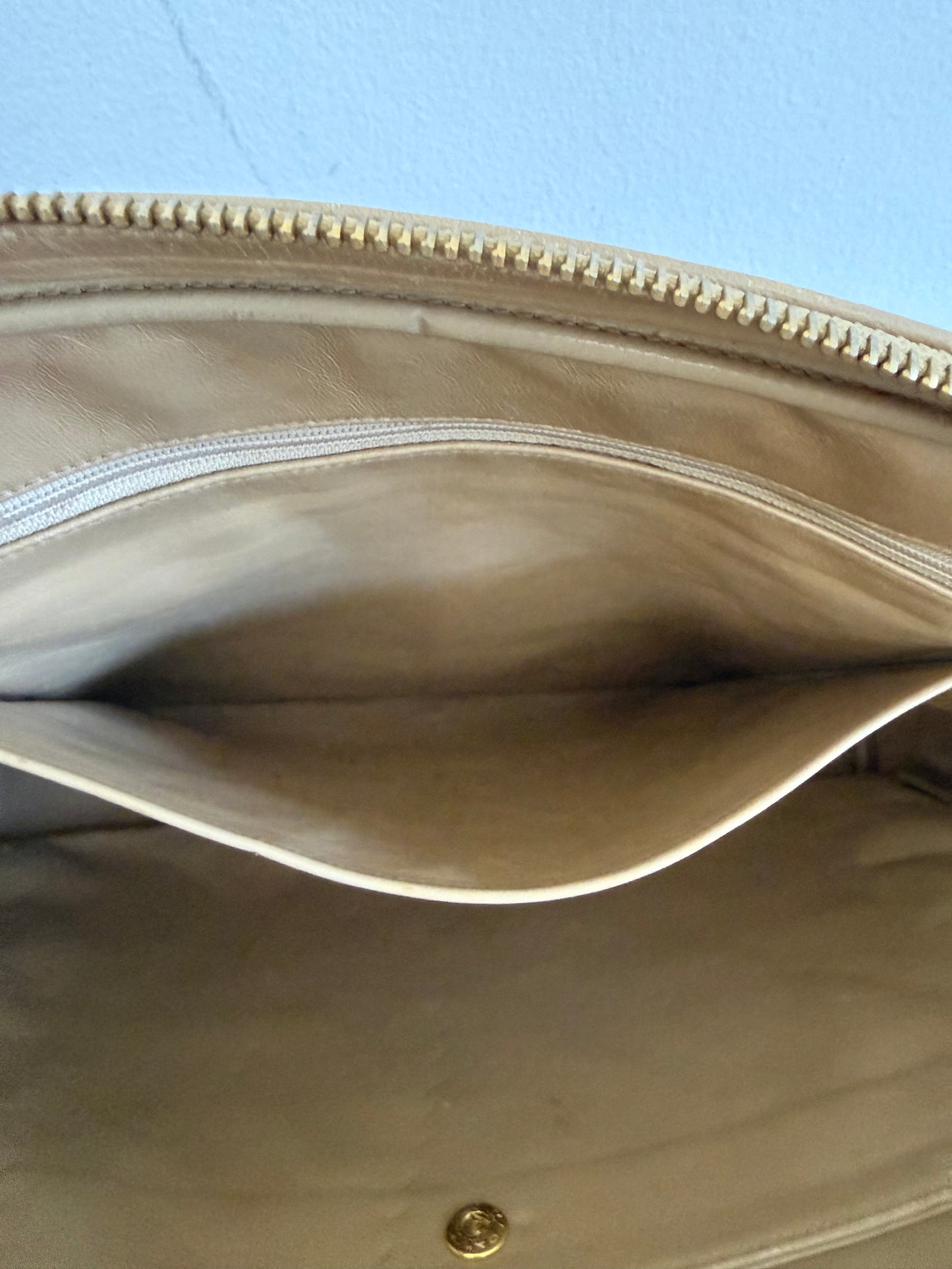 Chanel Vintage Quilted Matelasse Lambskin Beige Camera Tote Bag