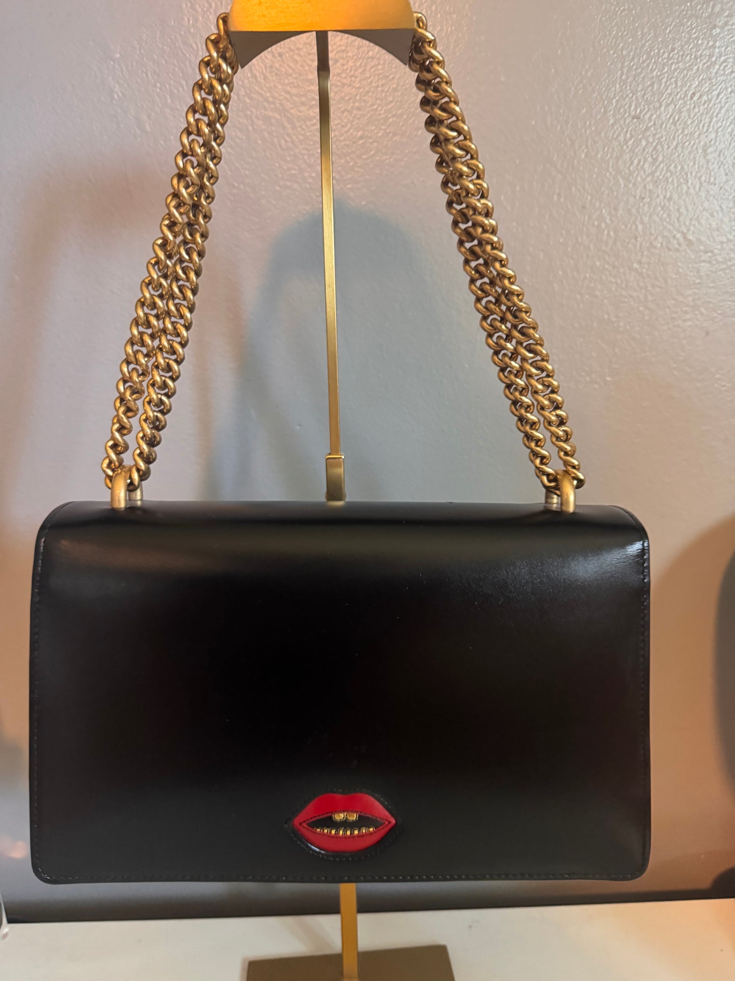 Gucci Black Smooth Leather GG Marmont Heart Shoulder Bag