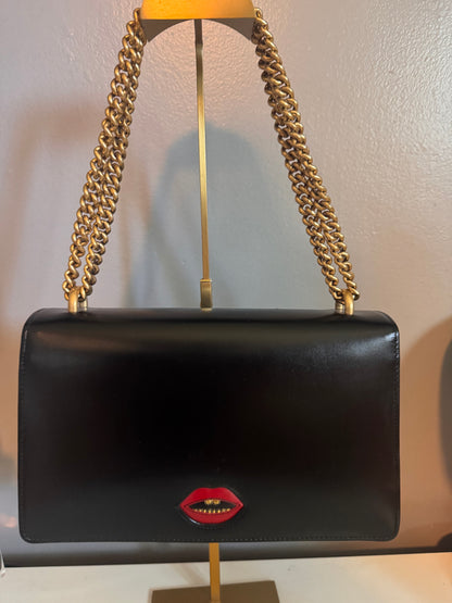 Gucci Black Smooth Leather GG Marmont Heart Shoulder Bag