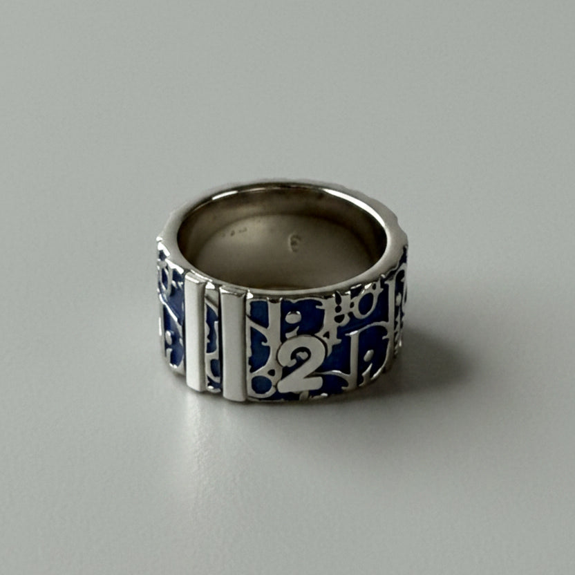 Christian Dior Blue Enamel Oblique Trotter Ring