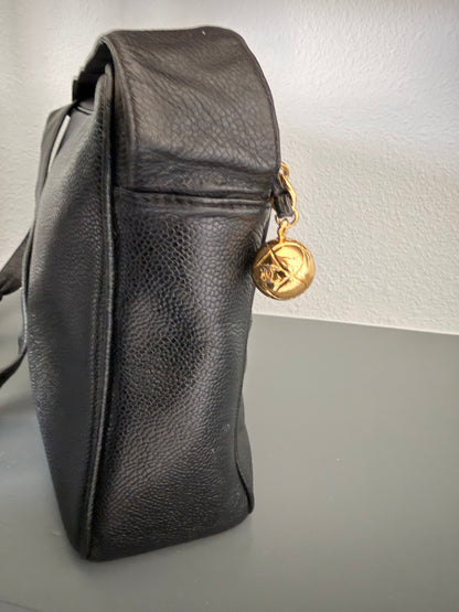 CHANEL Black Triple CC caviar Leather Crossbody with Gold Charm