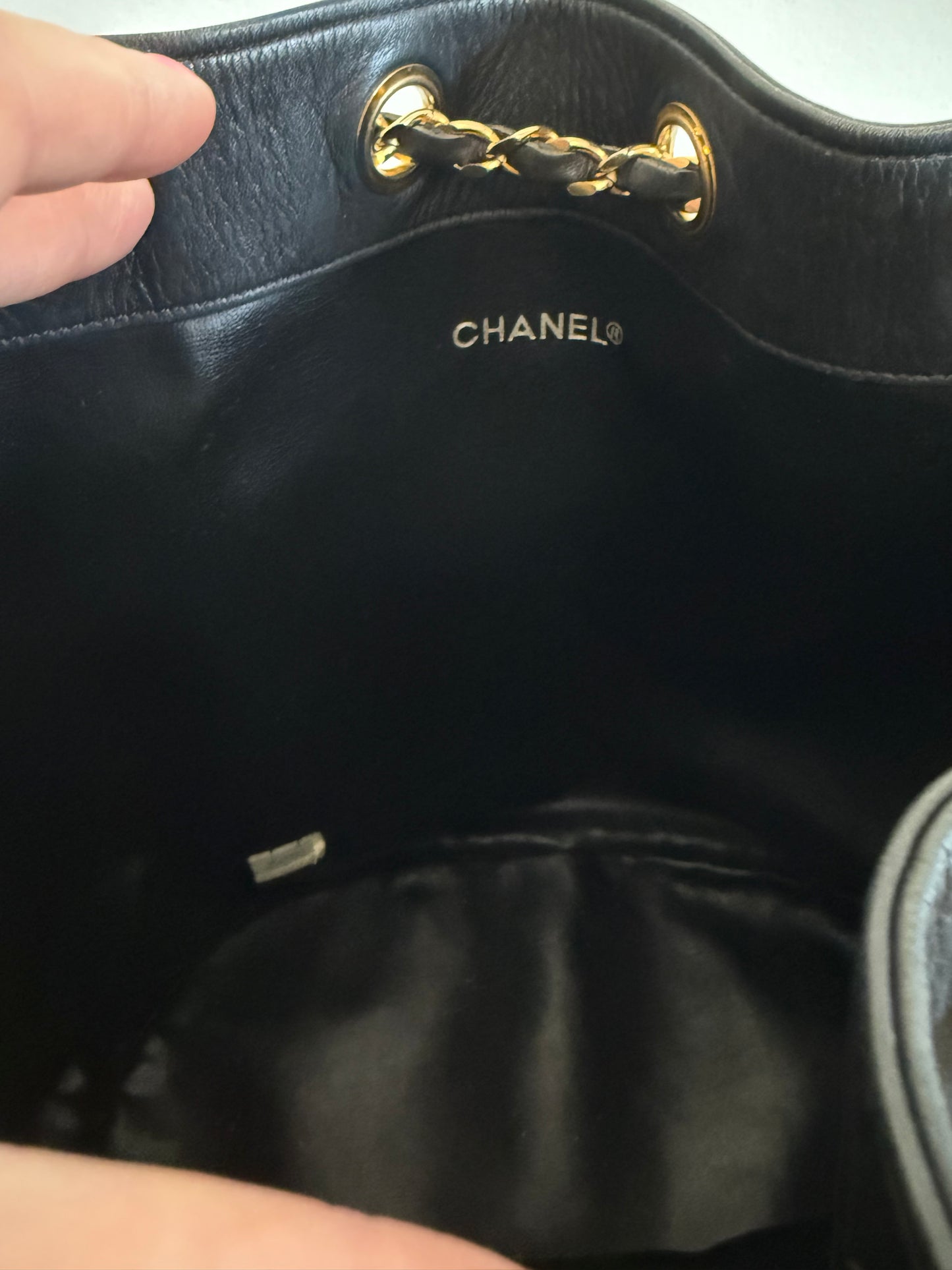 Chanel Vintage Black Lambskin Bucket Bag