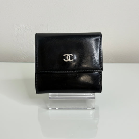 Chanel Black Patent Leather Compact Wallet
