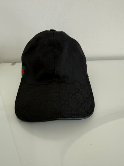 Gucci Original GG Black Canvas Baseball Hat with Web