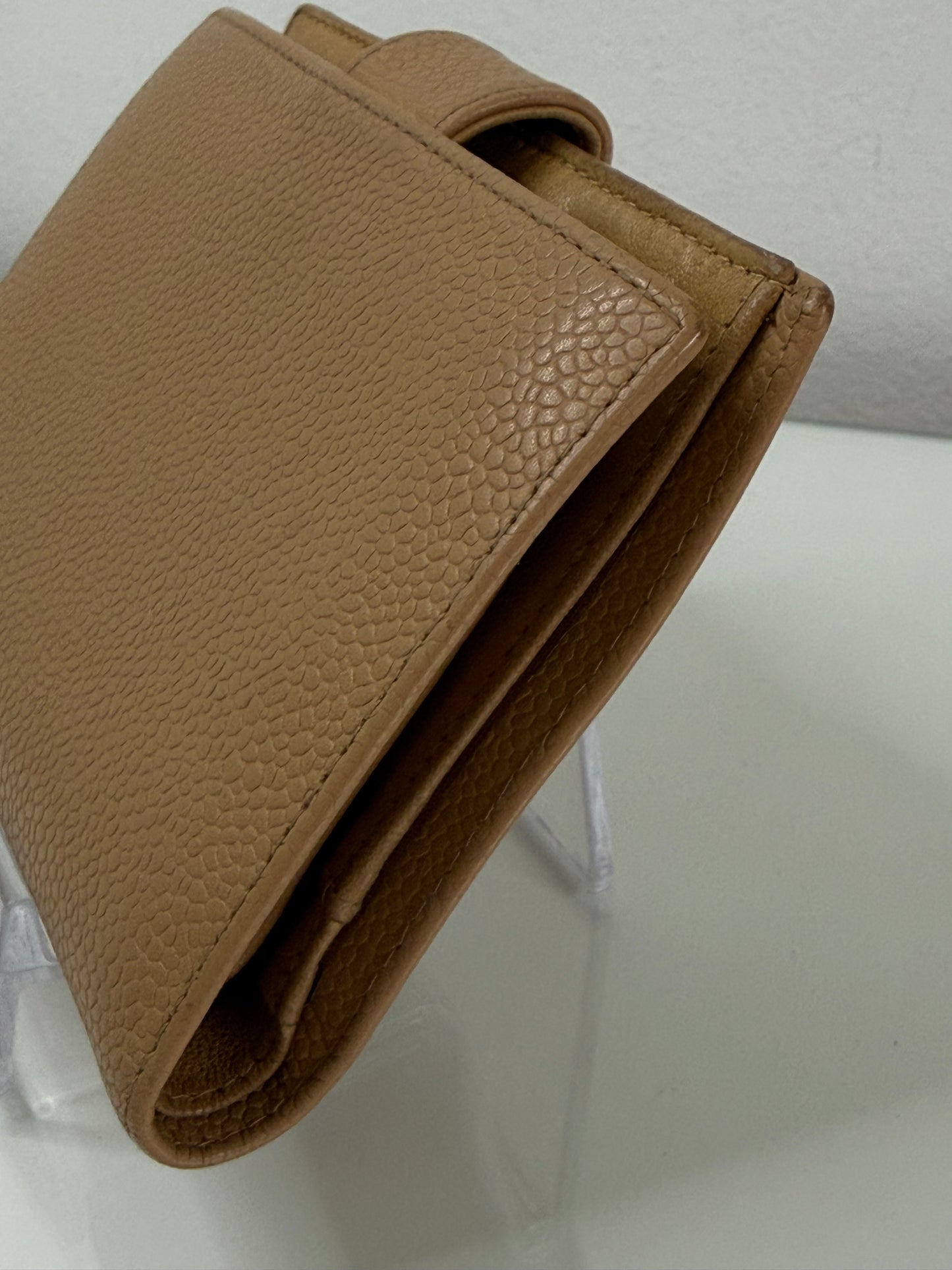 Chanel Beige CC Compact Caviar Leather Wallet