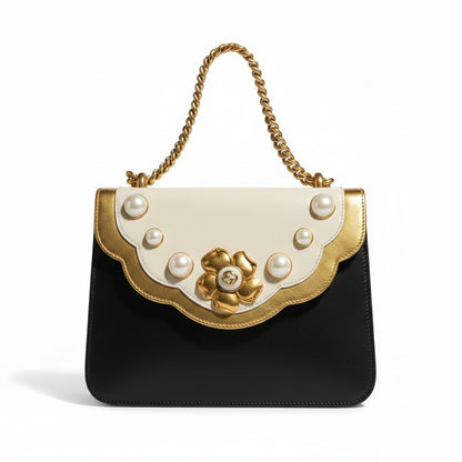 Gucci Pearly Peony Leather Chain Shoulder & Crossbody Bag – Black, Cream & Gold