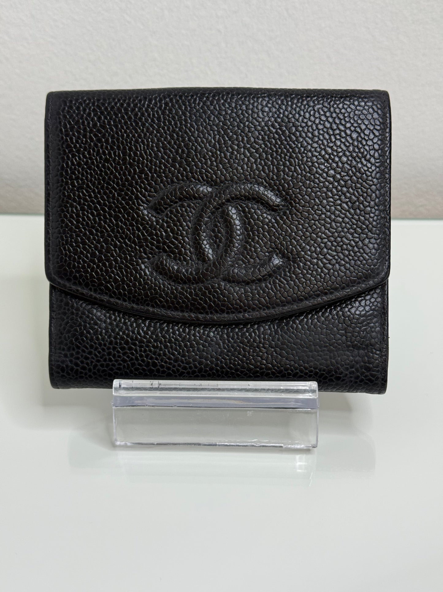 Chanel Black CC Compact Caviar Leather Wallet