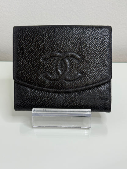 Chanel Black CC Compact Caviar Leather Wallet