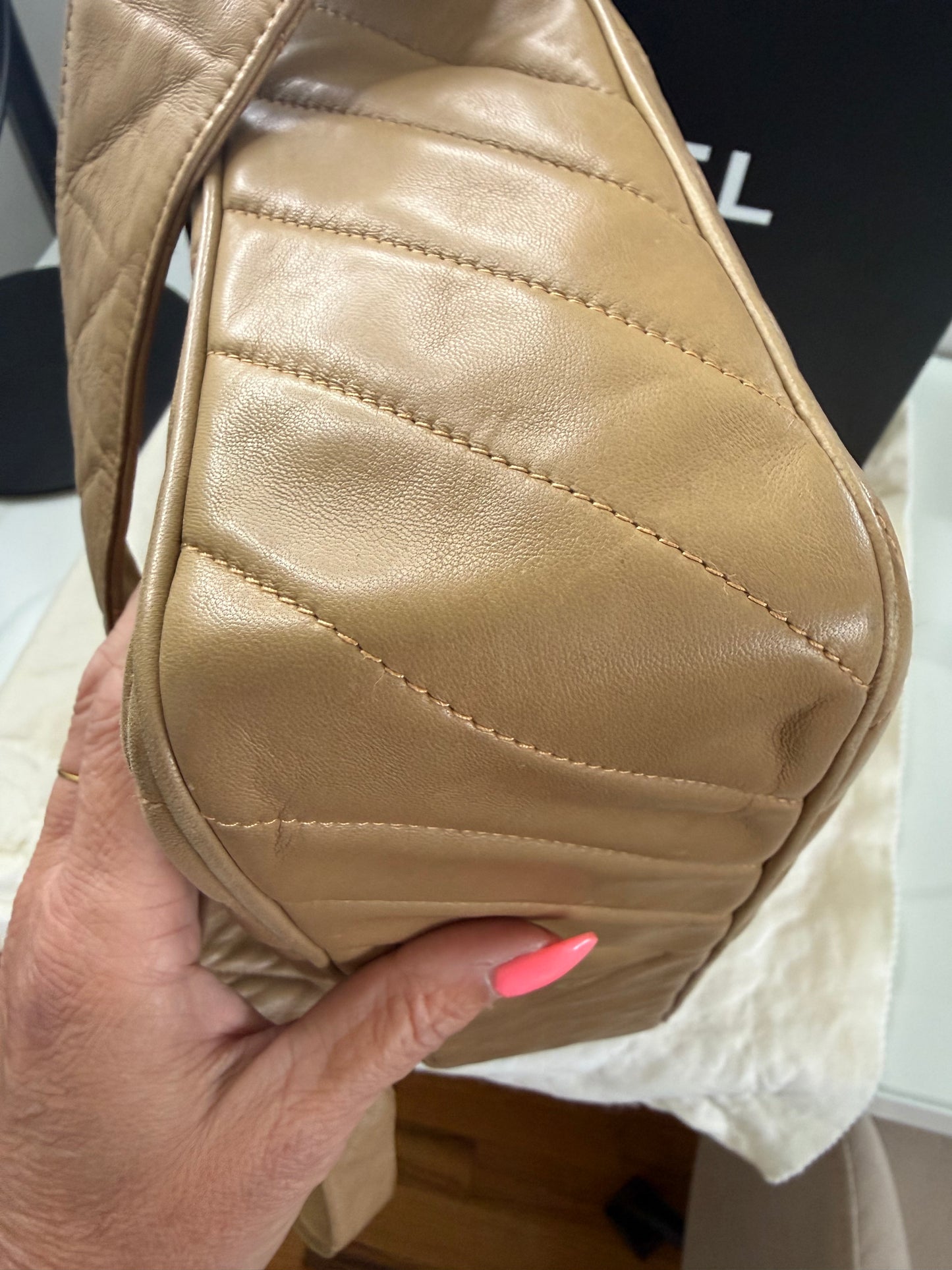 Chanel Vintage Beige Large Lambskin Camera Bag