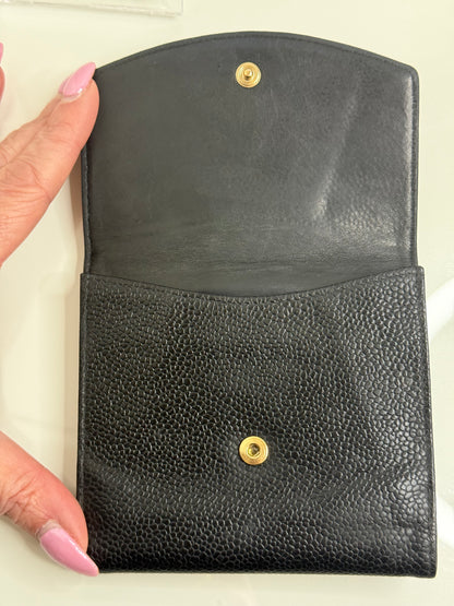 Chanel Black CC Compact Caviar Leather Wallet