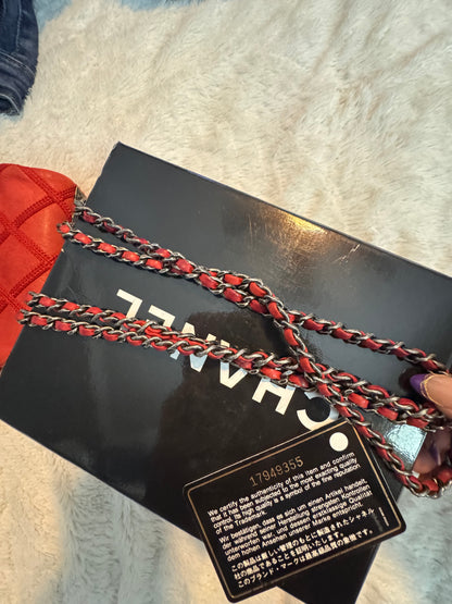 Chanel Red Diamond Stitch Calfskin Flap