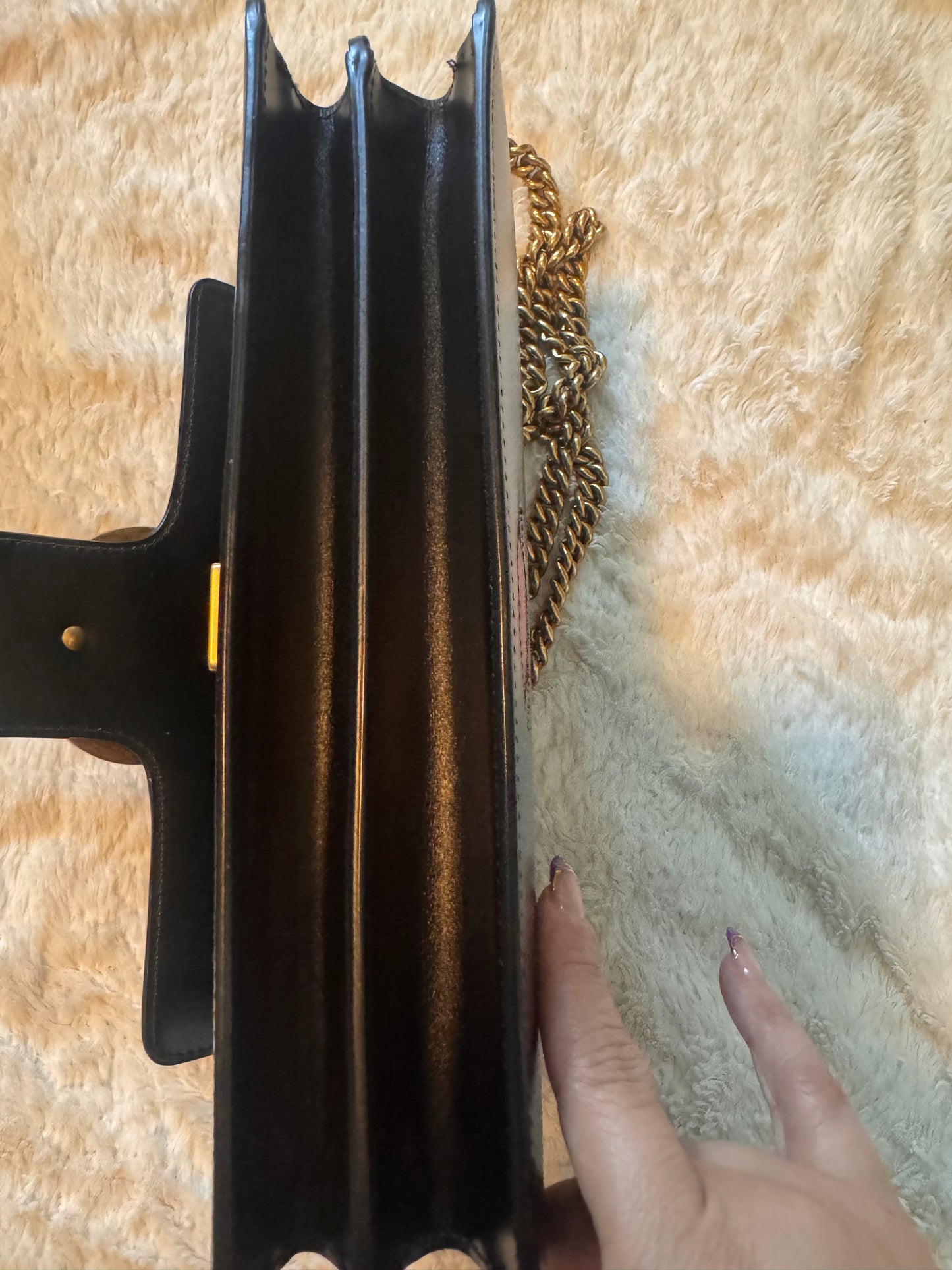 Gucci Black Smooth Leather GG Marmont Heart Shoulder Bag