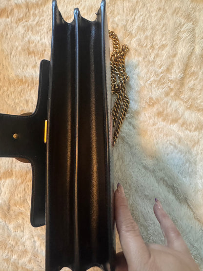 Gucci Black Smooth Leather GG Marmont Heart Shoulder Bag