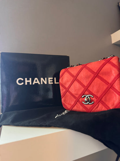 Chanel Red Diamond Stitch Calfskin Flap