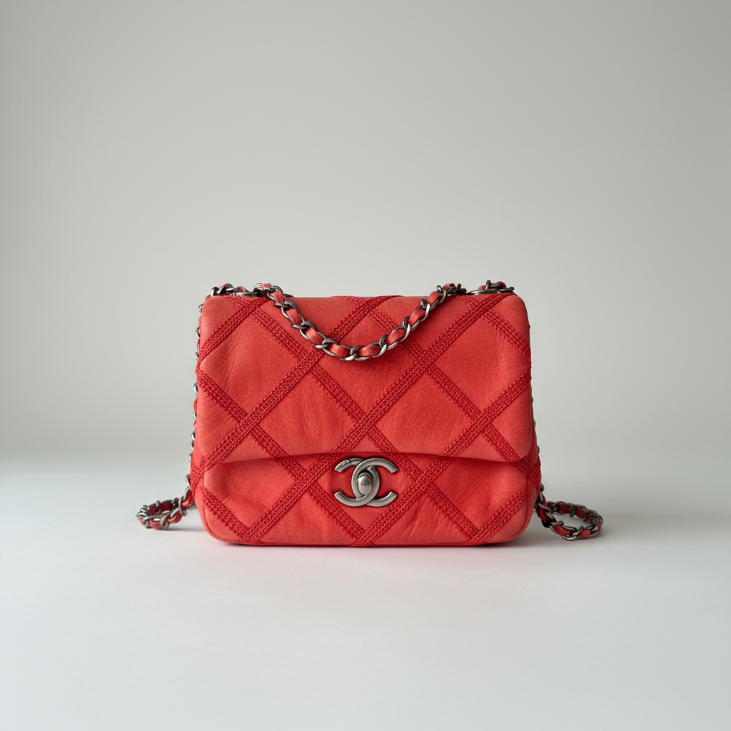 Chanel Red Diamond Stitch Calfskin Flap