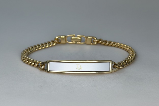 Christian Dior "Dior" White Enamel ID 7" Bracelet