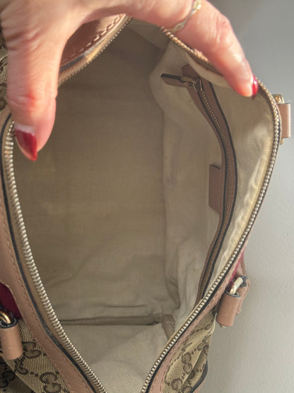 Gucci Rare Vintage GG Boston Bag Pink and Burgundy Web Stripe