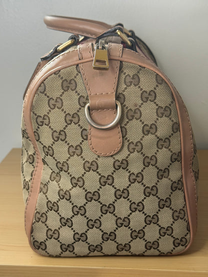 Gucci Rare Vintage GG Boston Bag Pink and Burgundy Web Stripe
