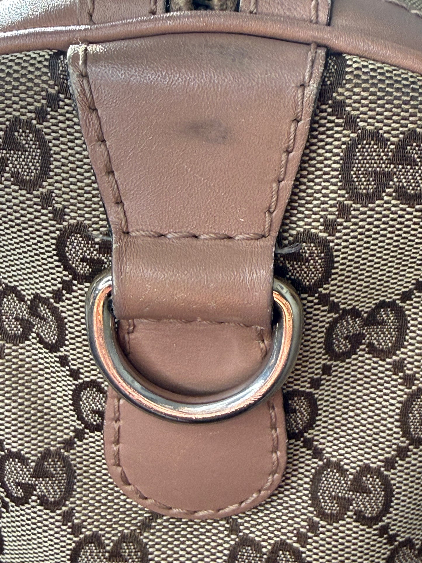 Gucci Rare Vintage GG Boston Bag Pink and Burgundy Web Stripe