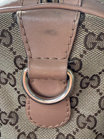 Gucci Rare Vintage GG Boston Bag Pink and Burgundy Web Stripe