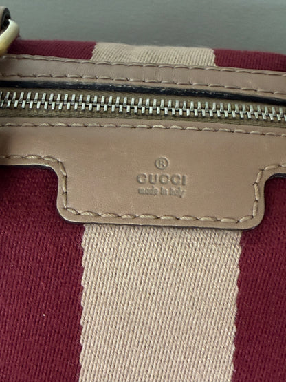 Gucci Rare Vintage GG Boston Bag Pink and Burgundy Web Stripe