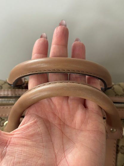 Gucci Rare Vintage GG Boston Bag Pink and Burgundy Web Stripe