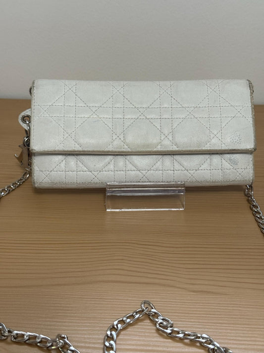 Dior Cannage Lady Dior Off White Leather Wallet with Chain