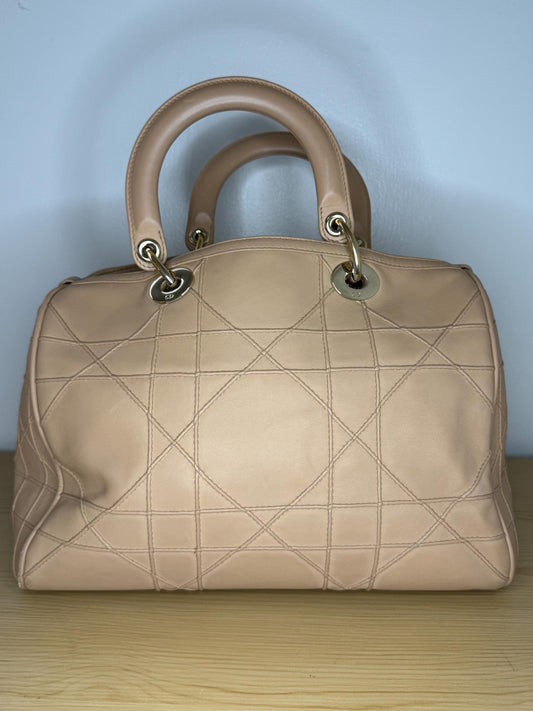 AUTHENTIC Dior Beige Cannage Leather Granville Polochon Satchel