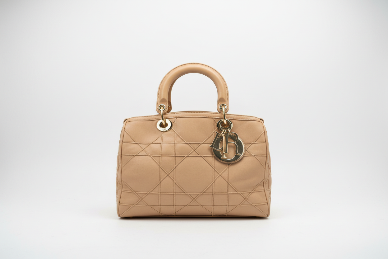 Dior Beige Cannage Leather Granville Polochon Satchel